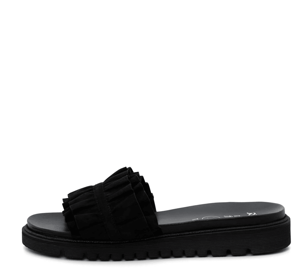 Ara Shoes Keyes Women's Ruffle Slide Sandal - Black 01 12-28121-01